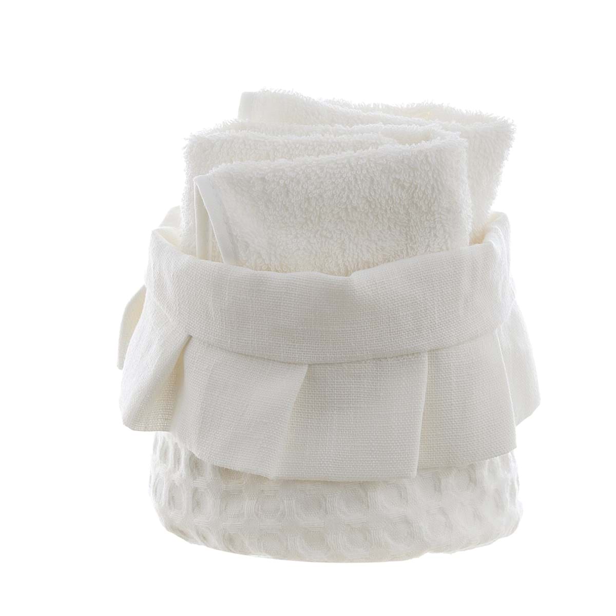 Cestino con lavette collezione NIDO D'APE -Blanc Mariclò