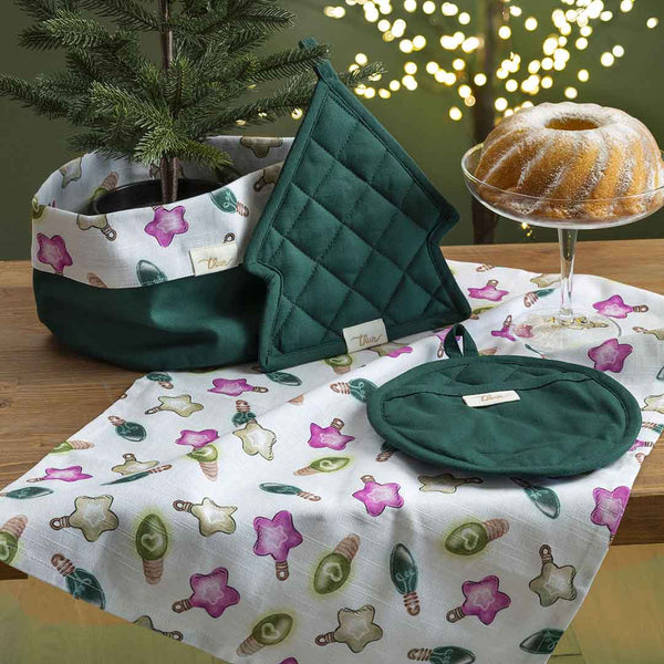Set portapane con presine e strofinaccio collezione Storie di Natale Thun